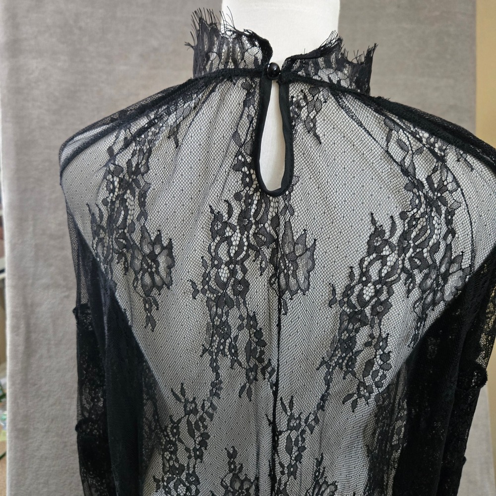 Unbranded Sheer Lace Tunic Top Large Black Whimsigoth Layering Grunge Romantic - Picture 2 of 8
